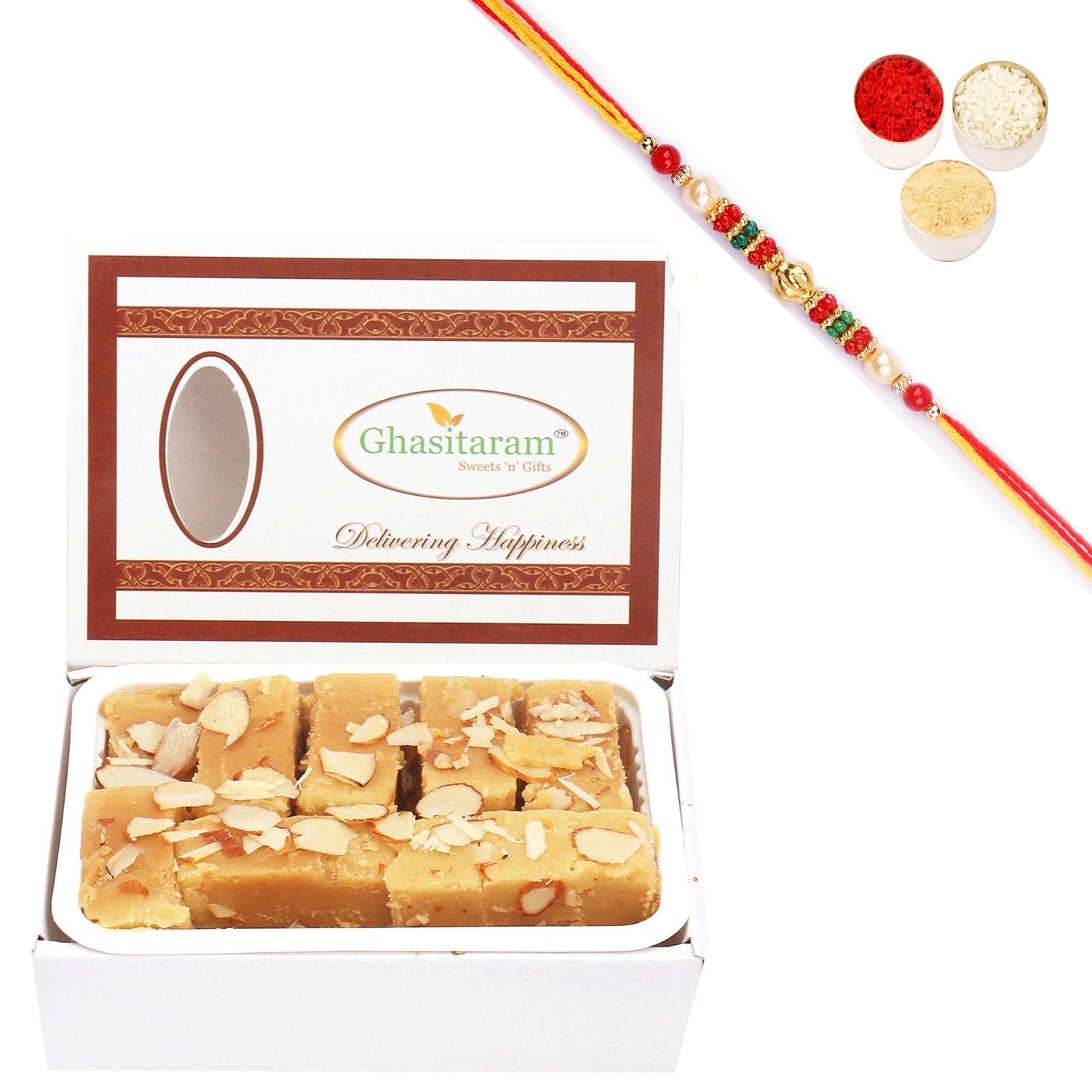 Ghasitaram Soft Mysore pak With Pearl Beads Rakhi - Safuron