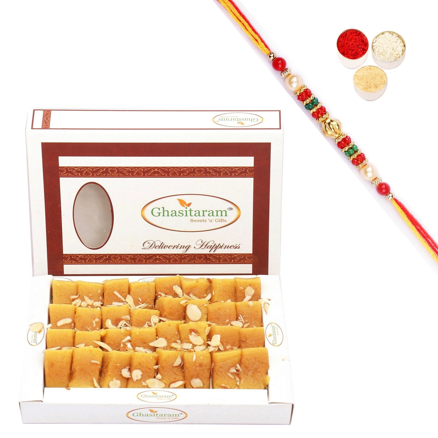 Ghasitaram Soft Mysore pak With Pearl Beads Rakhi - Safuron