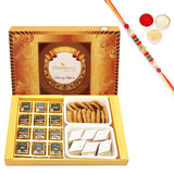 Ghasitaram Assorted Chocolates, Kaju Katli and Methi Mathi With Pearl Beads Rakhi - Safuron