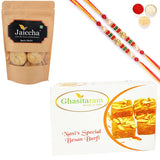 Ghasitaram Besan Barfi and Methi Mathi With 2 Pearl Beads Rakhis - Safuron