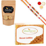 Ghasitaram Besan Laddoo and Methi Mathi With 2 Pearl Beads Rakhis - Safuron