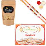 Ghasitaram Kaju Katli and Methi Mathi With 2 Pearl Beads Rakhis - Safuron