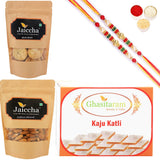 Ghasitaram Kaju Katli, Methi Mathi and Almonds With 2 Pearl Beads Rakhis - Safuron