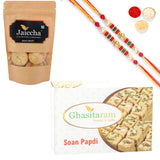 Ghasitaram Soan Papdi and Methi Mathi With 2 Pearl Beads Rakhis - Safuron