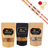 Ghasitaram Jaiccha Suagrfree Bites, Butter Chakli Sticks and Almonds With 2 Pearl Beads Rakhis - Safuron