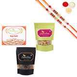 Ghasitaram Kaju Katlis, Protein Cashews and Banarsi Paan With Pearl Beads Rakhi - Safuron
