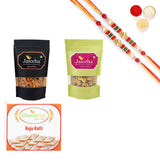 Ghasitaram Kaju Katli, Soya Sticks Pouch and Protein Cashews Pouch With Pearl Beads Rakhi - Safuron
