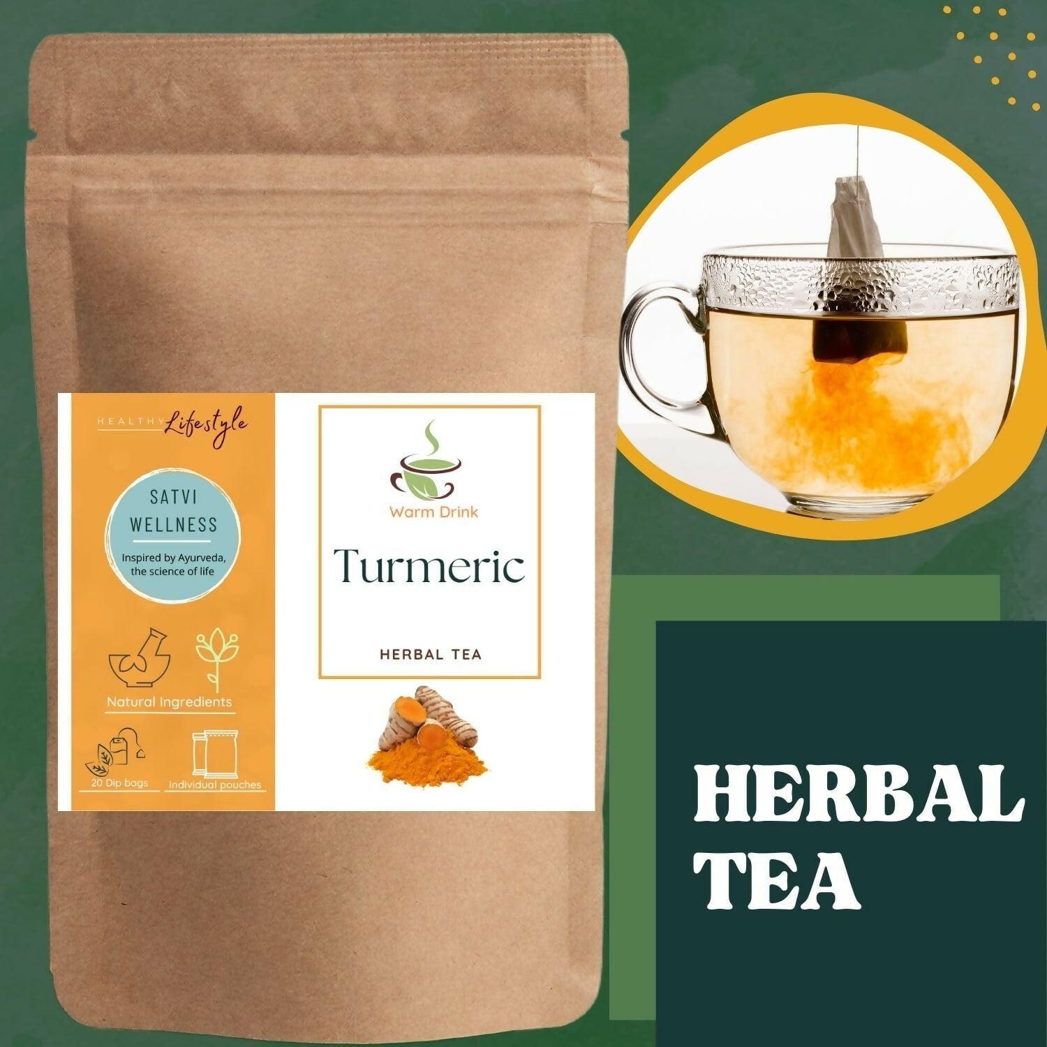 Satvi Wellness Turmeric Tea | Natural Turmeric Tea Bags | Herbal Tea Satvi Wellness