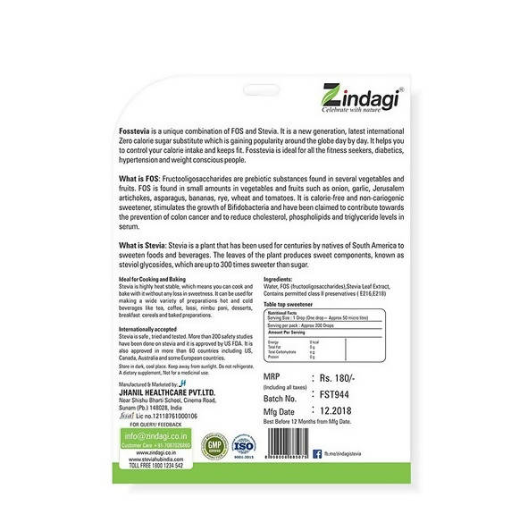 Zindagi Fosstevia Herbal Sweetener Liquid Zindagi