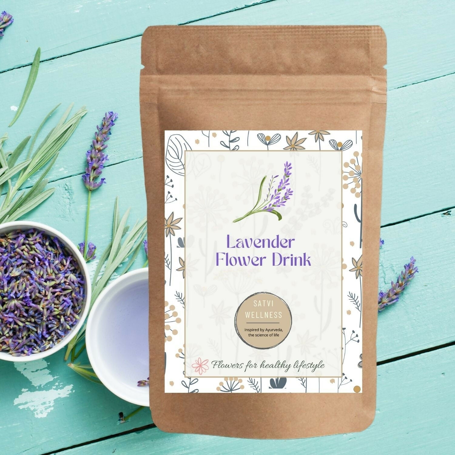 Satvi Wellness Lavender flower Tea | Lavender tea | Lavender flower drink mix | Herbal Tea Satvi Wellness