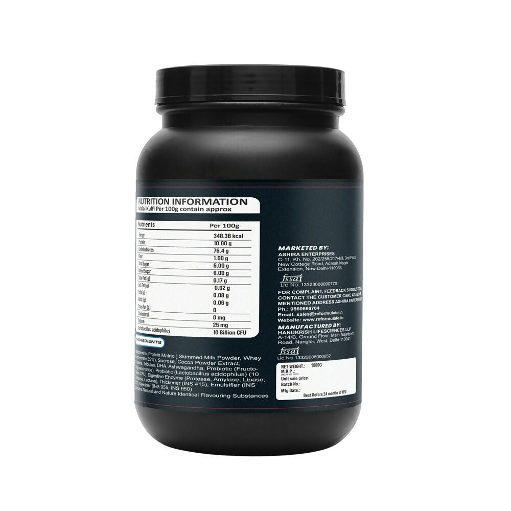 Reformulate Regain I Mass Gainer with Added Pre and Pro Biotics I 364 Energy | 1.5 Creatine - Malai Kulfi Reformulate