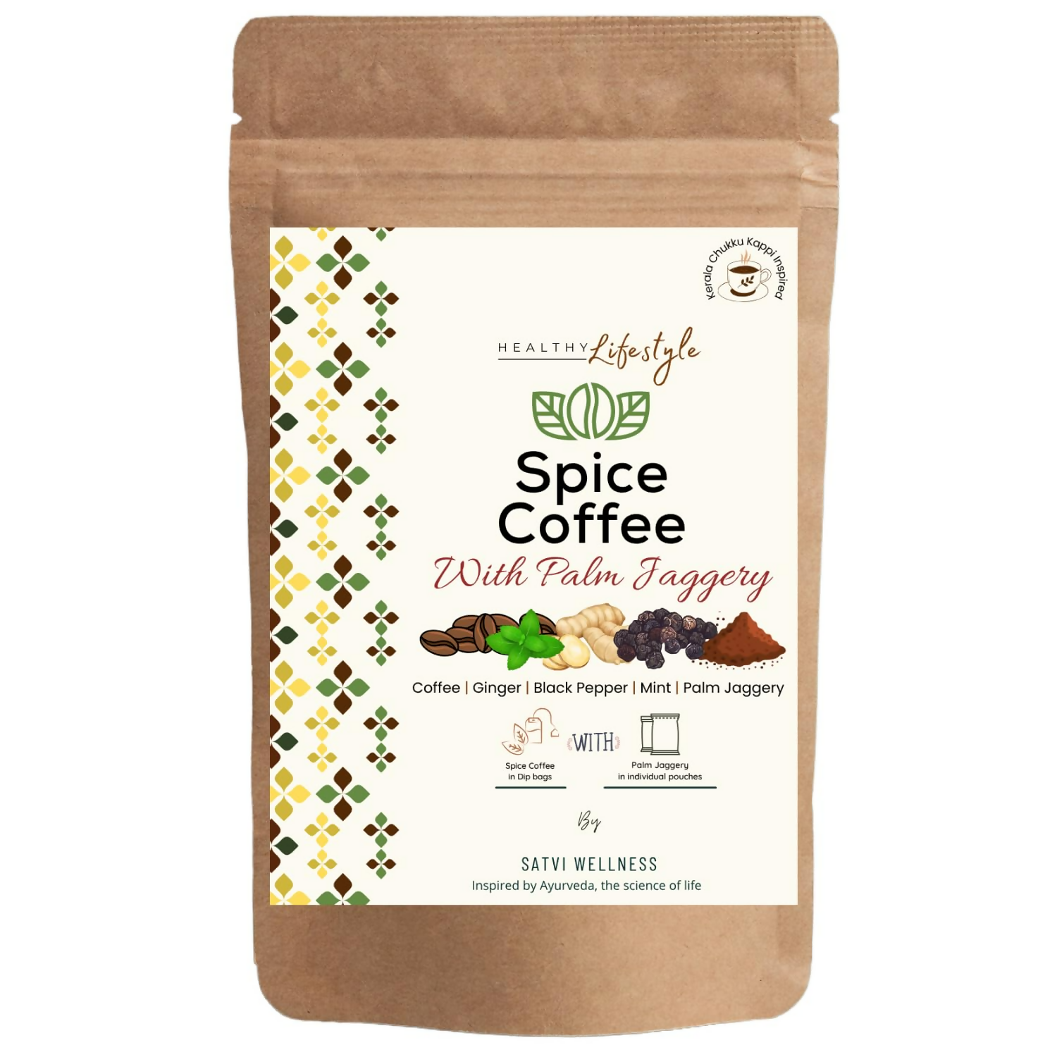 Satvi Wellness Chukkukappi With Mint And Palm Jaggery Blend Of Coffee Powder With Ginger, Black Pepper & Mint In Biodegradable Tea Bags | Spice and Mint Coffee | Herbal Infusions Satvi Wellness