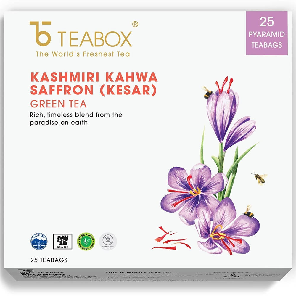 Teabox Kashmiri Kahwa Saffron (Kesar) Green Tea Bags Teabox