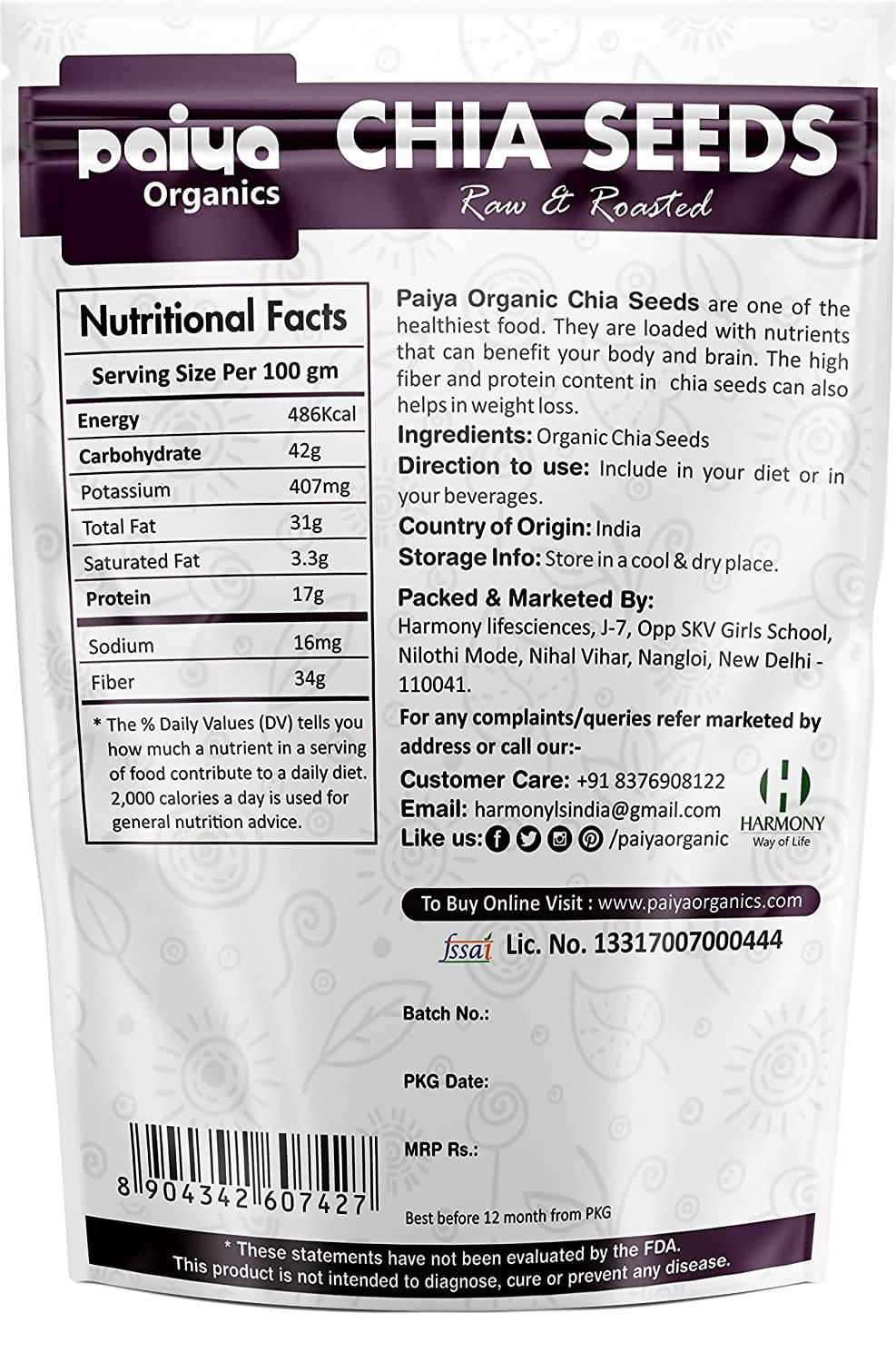 Paiya Organics Raw Chia Seeds Paiya Organics