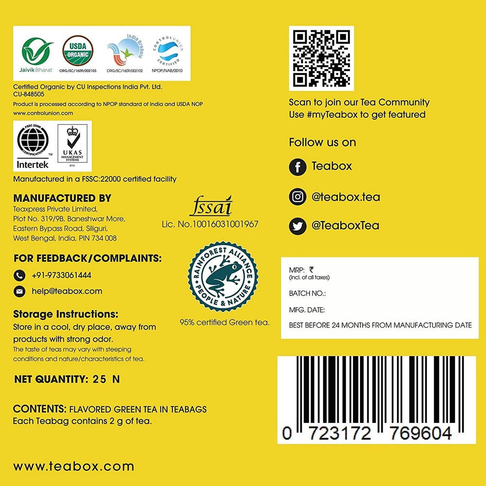 Teabox Organic Chamomile Green Tea Bags Teabox
