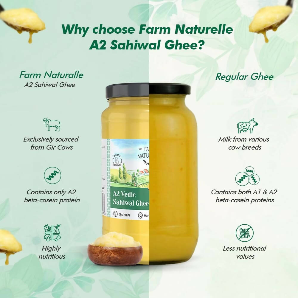 Farm Naturelle A2 Vedic Sahiwal Ghee - Desi Cow Ghee | Natural, Healthy, and Pure | Cultured Cow Ghee Farm Naturelle
