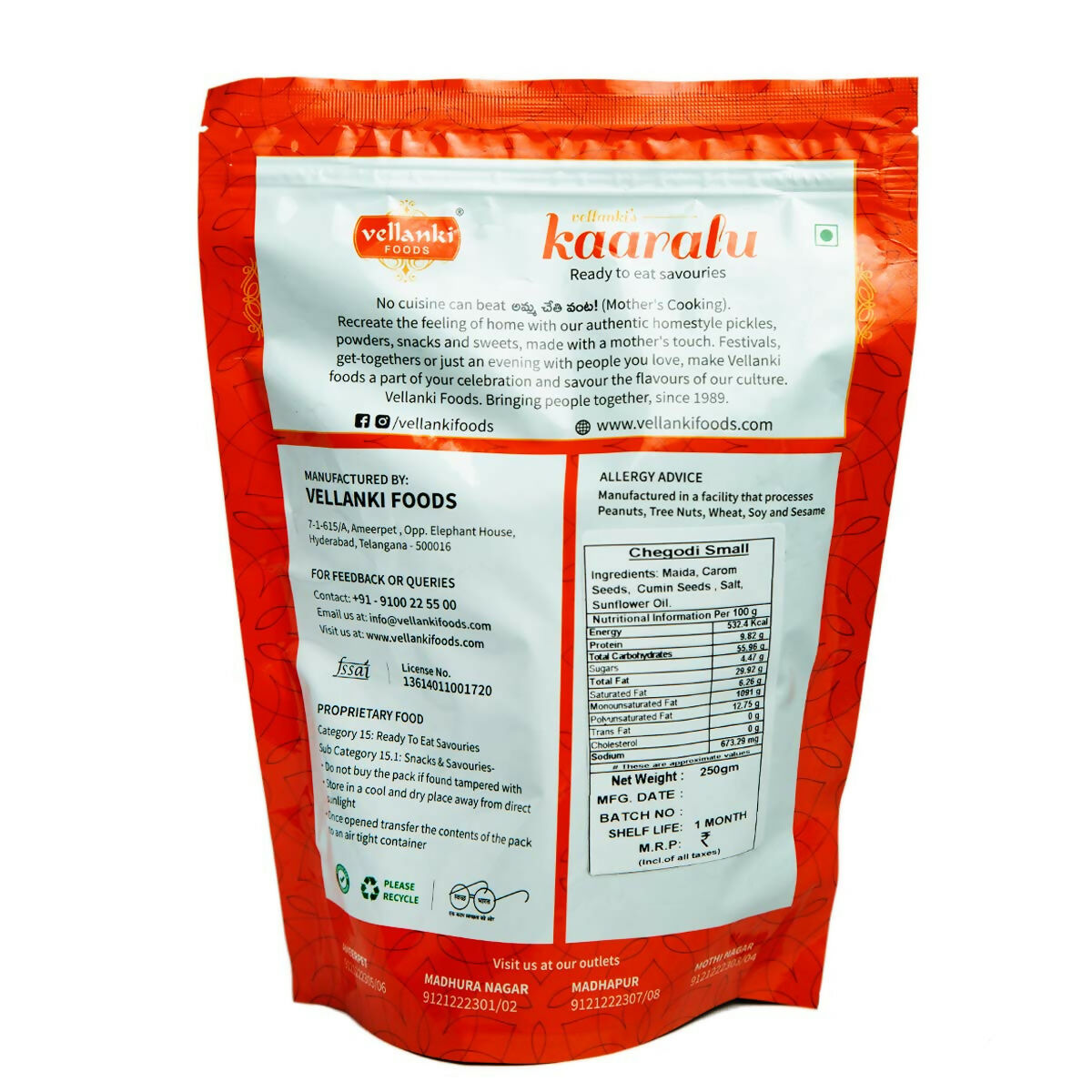 Vellanki Foods Namkeen Combo Pack (250g Each) - Muruku, Chegodi, Vampoosa, Mixture Vellanki Foods