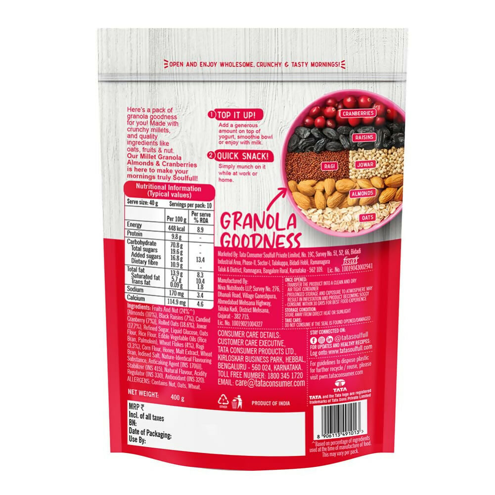Tata Soulfull Millet Granola (Almonds & Cranberries) Tata Soulfull