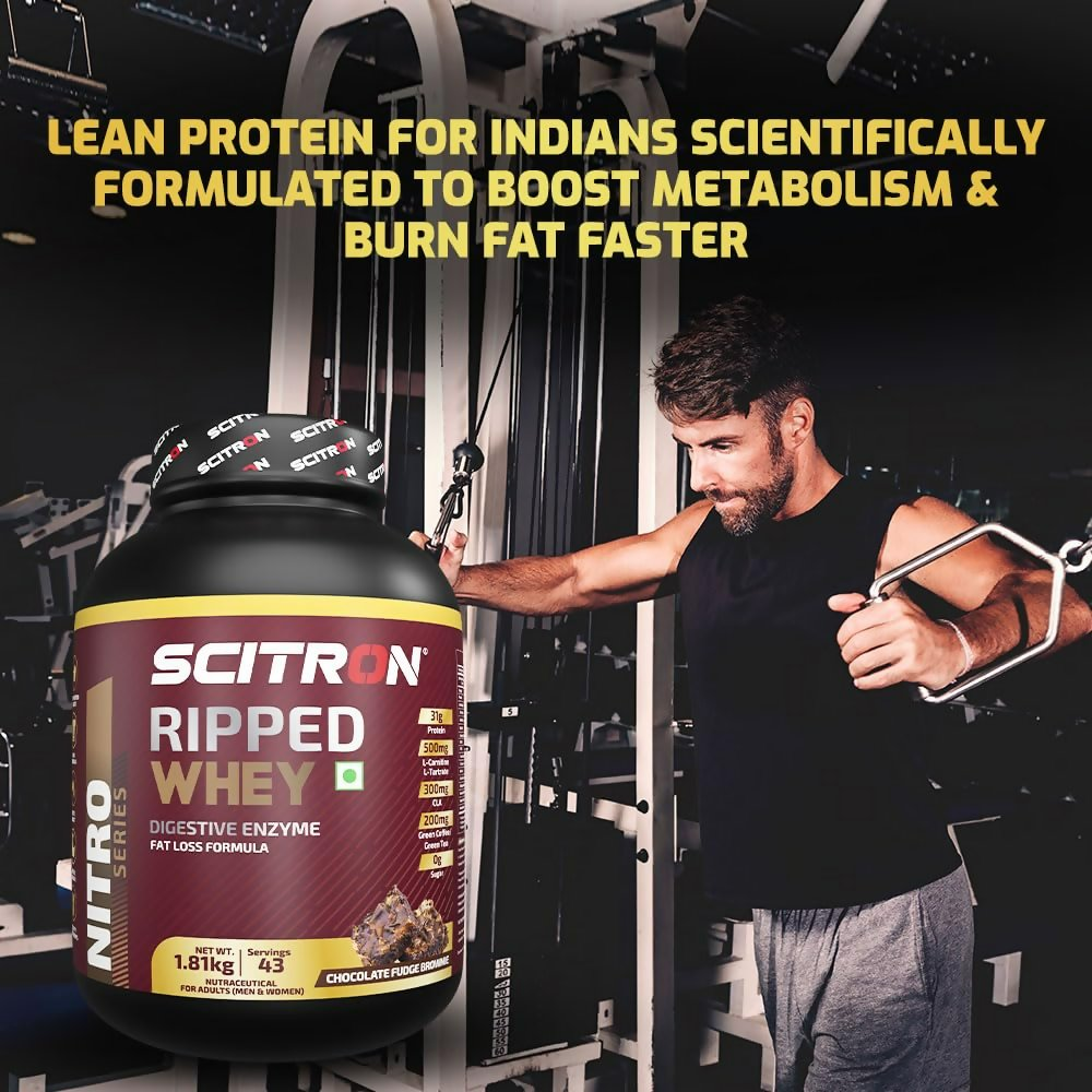 Scitron Ripped Whey Protein Powder Flavor Chocolate Fudge Brownie Scitron