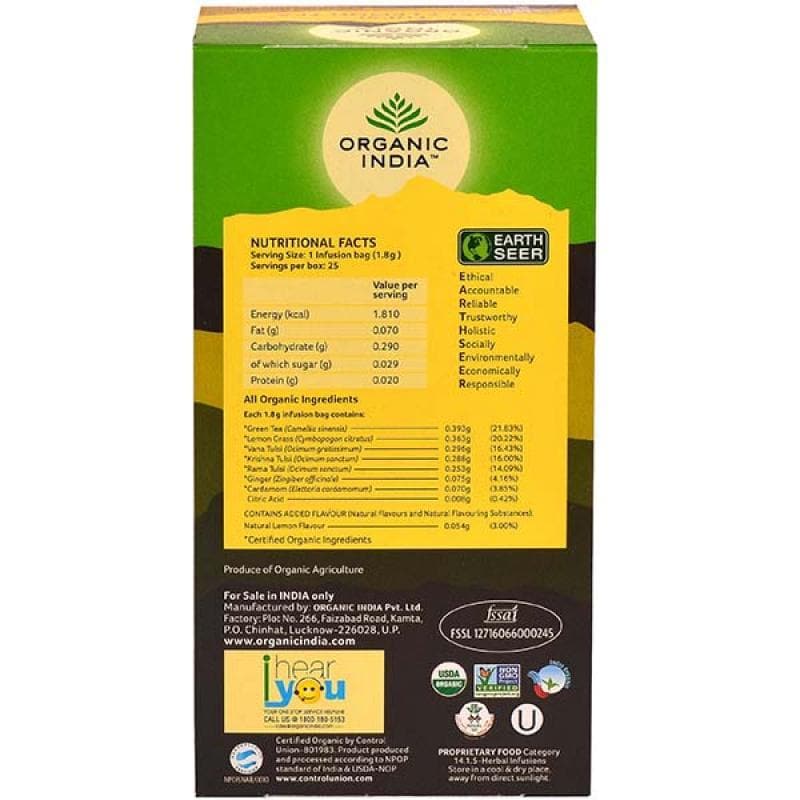 Organic India Tulsi Sweet Lemon Tea 25 Tea Bags Organic India