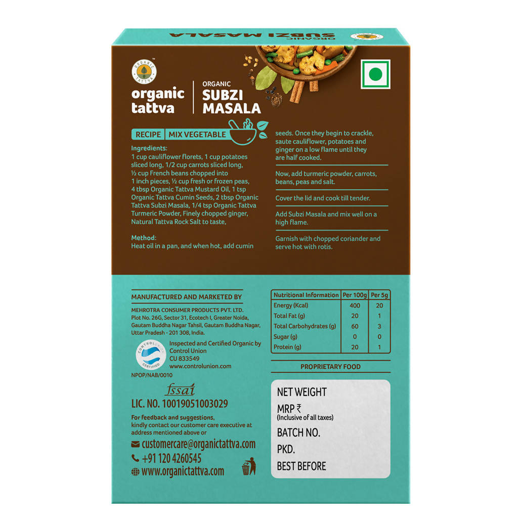 Organic Tattva Subzi Masala Powder Organic Tattva