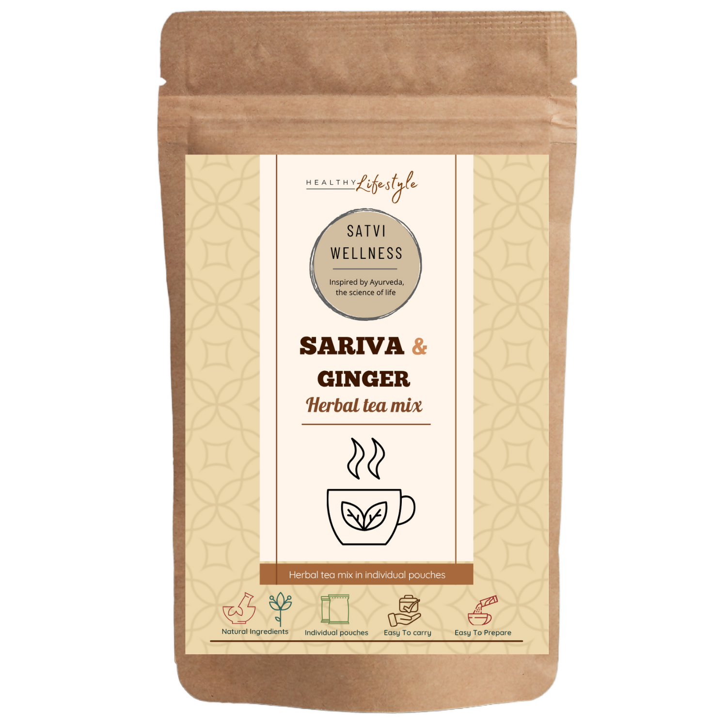 Satvi Wellness Sariva Ginger Herbal Infusion Mix In Indvidual Packets | Herbal Tea Sache - Dista