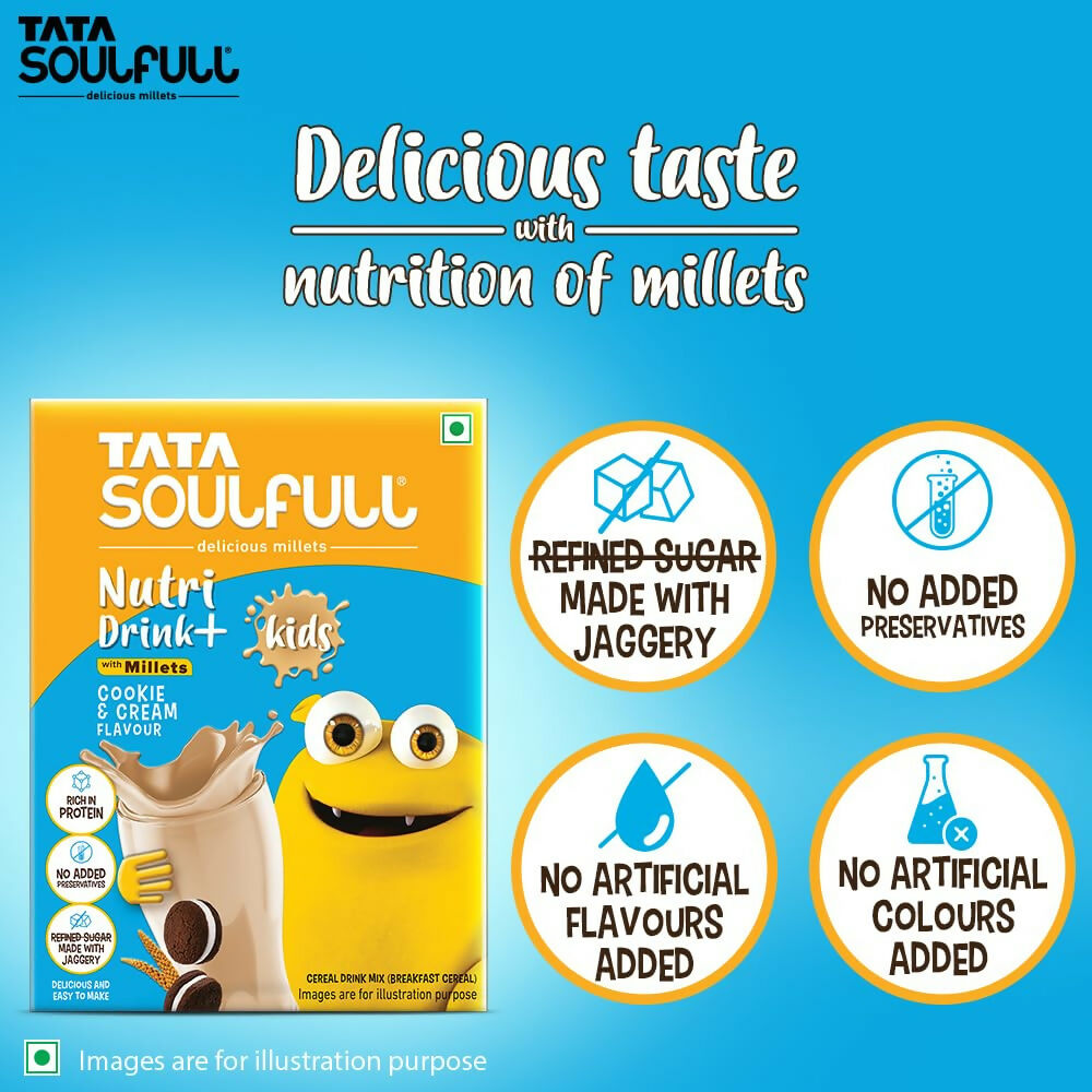 Tata Soulfull Nutri Drink+ For Kids With Millets - Cookie & Cream Flavor Tata Soulfull