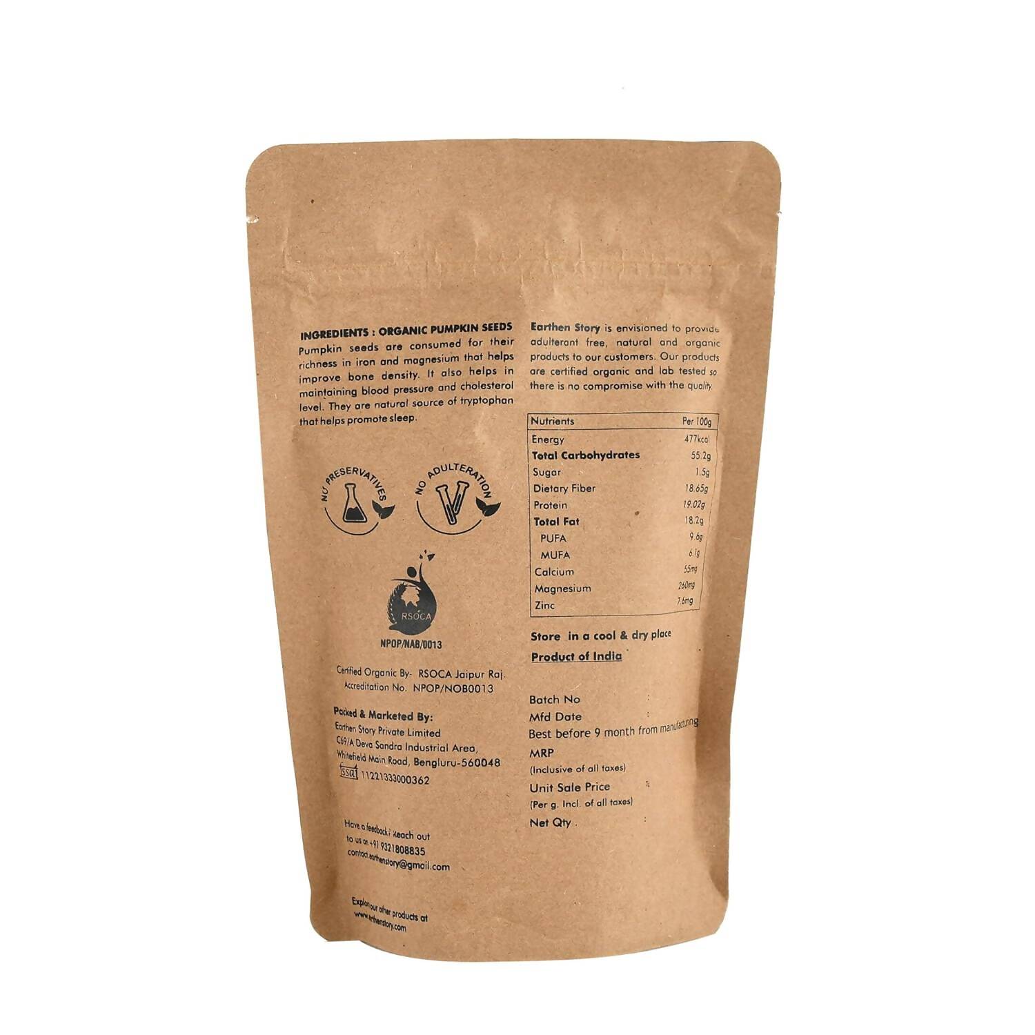 Earthen Story Certified Organic Raw Pumpkin Seeds Earthen Story