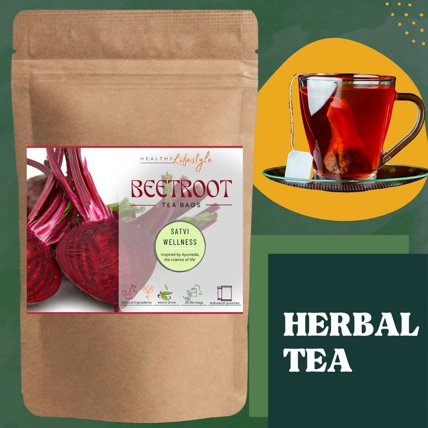 Satvi Wellness Beetroot Tea | Beetroot Tea Bags | Herbal Tea Satvi Wellness