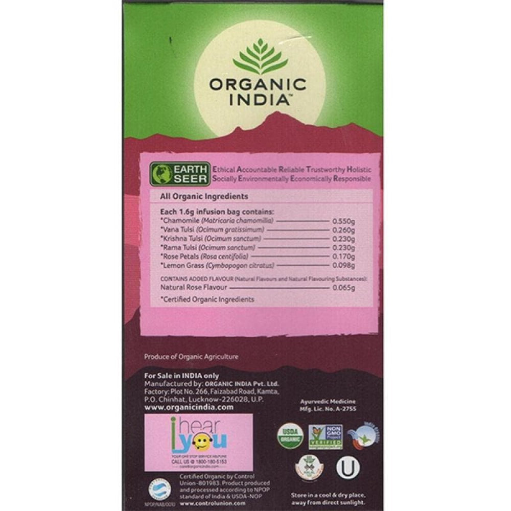 Organic India Tulsi Sweet Rose 25 Tea Bags Organic India