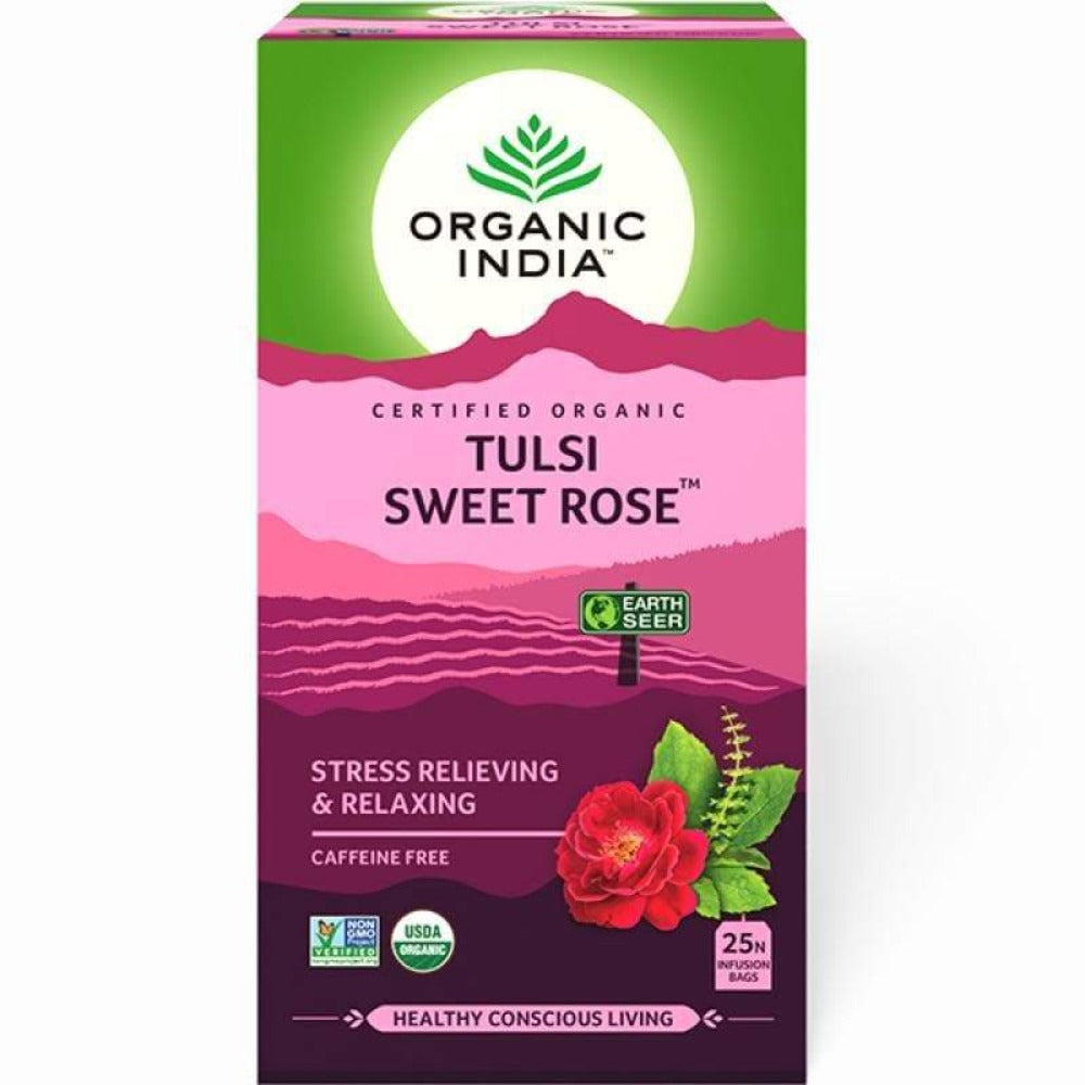 Organic India Tulsi Sweet Rose 25 Tea Bags Organic India