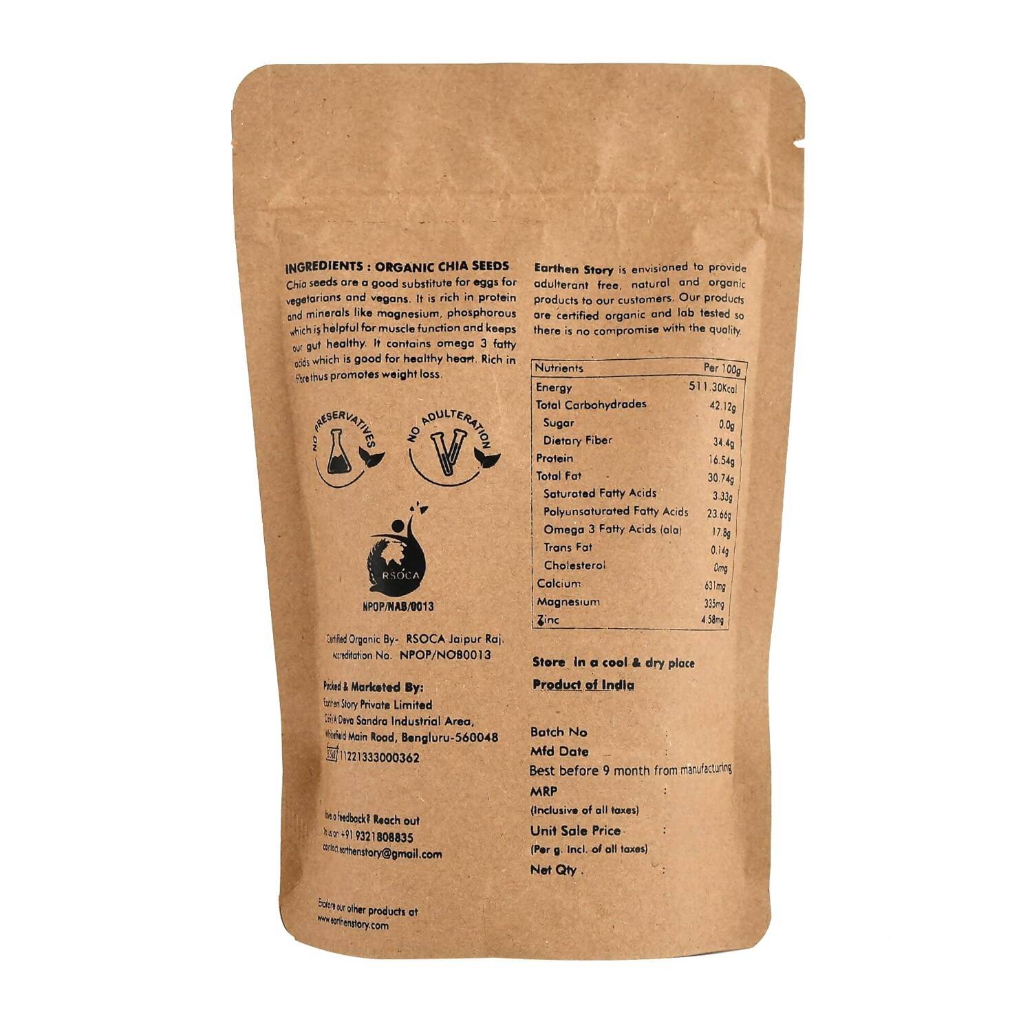 Earthen Story Certified Organic Chia Seeds Earthen Story