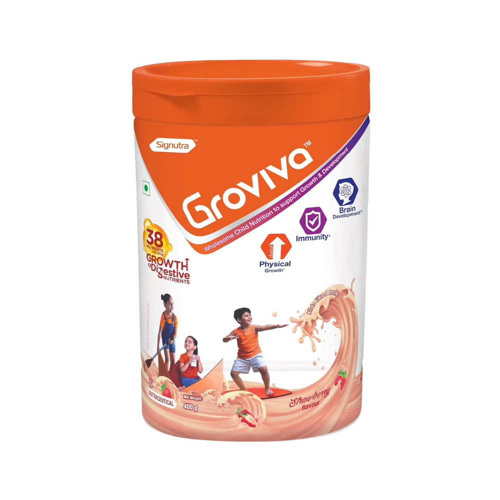 Groviva Customized Health & Nutrition Drink Powder For Kids - Strawberry Flavour - Safuron