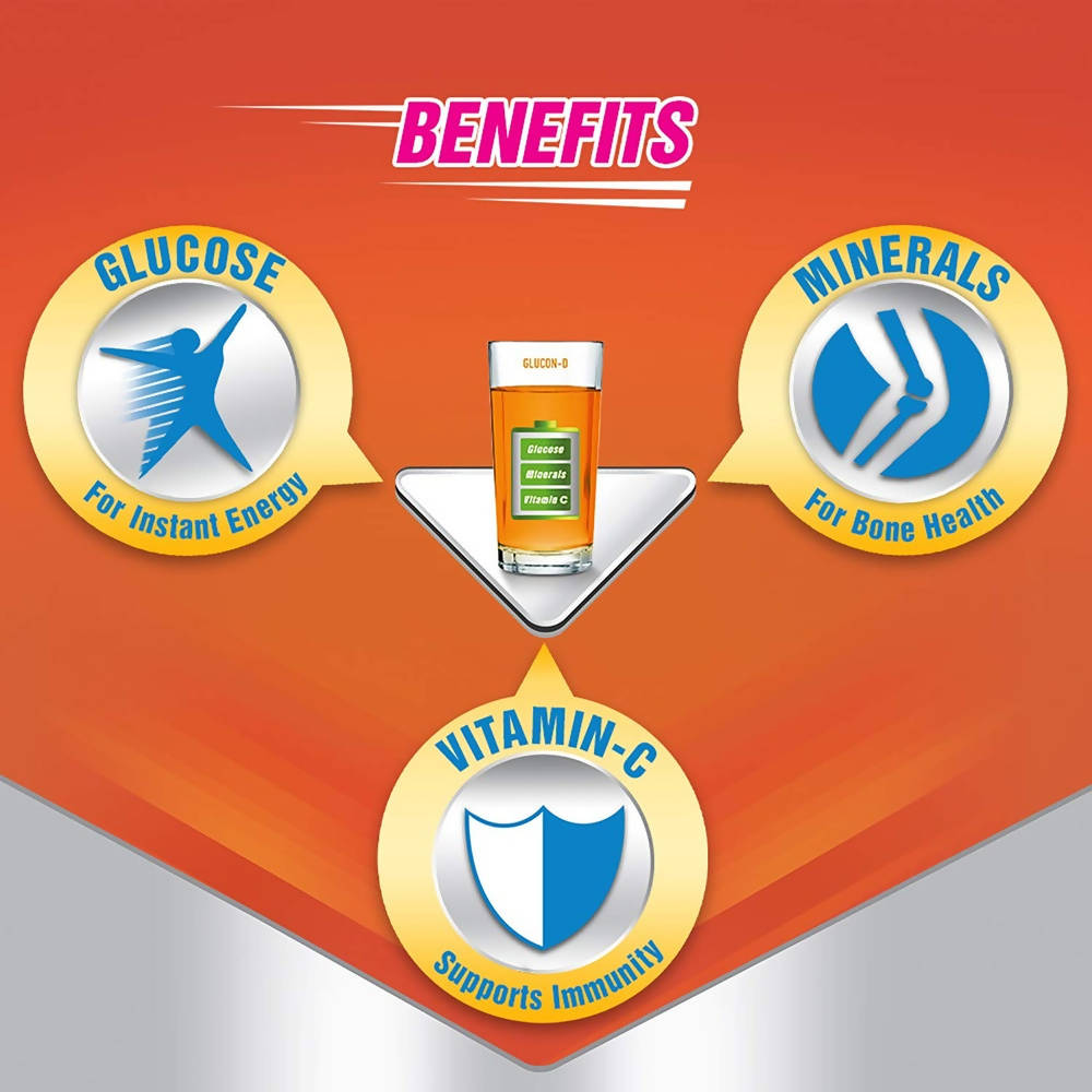 Glucon-D Instant Energy Health Drink - Tangy Orange | Tangy Orange Glucose Powder | Instant Energy & Immunity Recharge | With Vitamin C & Calcium Glucon-D