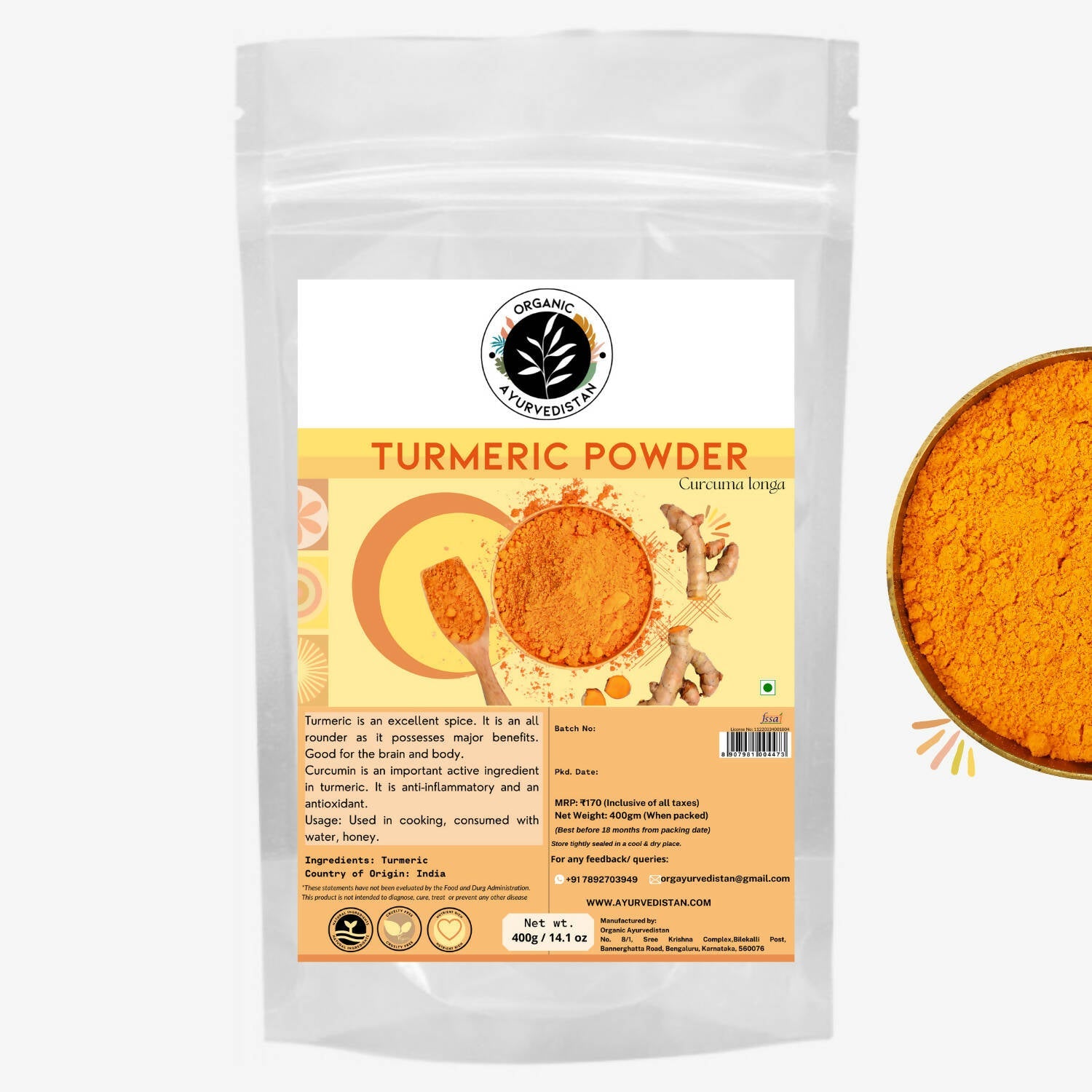 Organic Ayurvedistan Turmeric Powder - Safuron