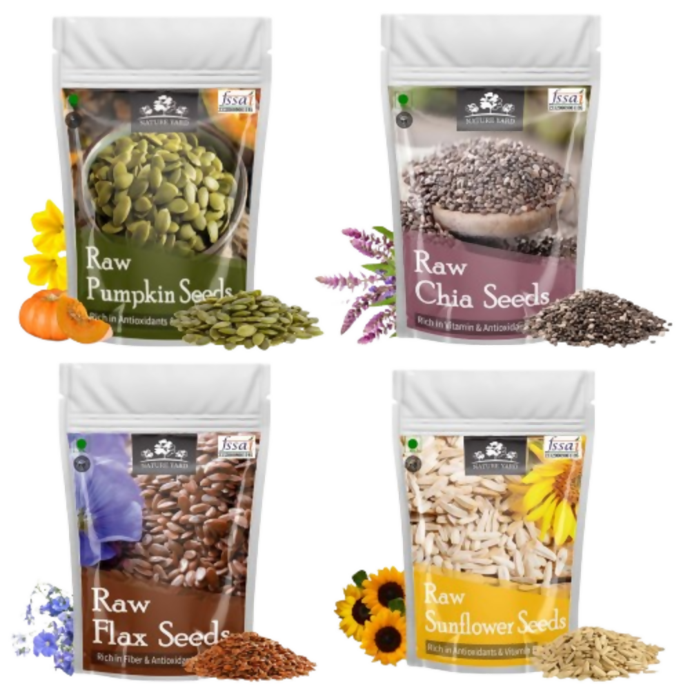 Nature Yard Raw Seeds Combo Pack - Pumpkin, Chia, sunflower & Flax Seeds - Safuron