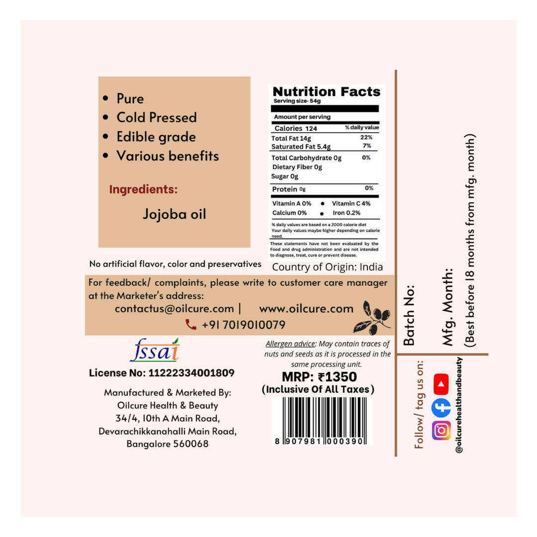 Oilcure Jojoba Oil Cold Pressed Oilcure