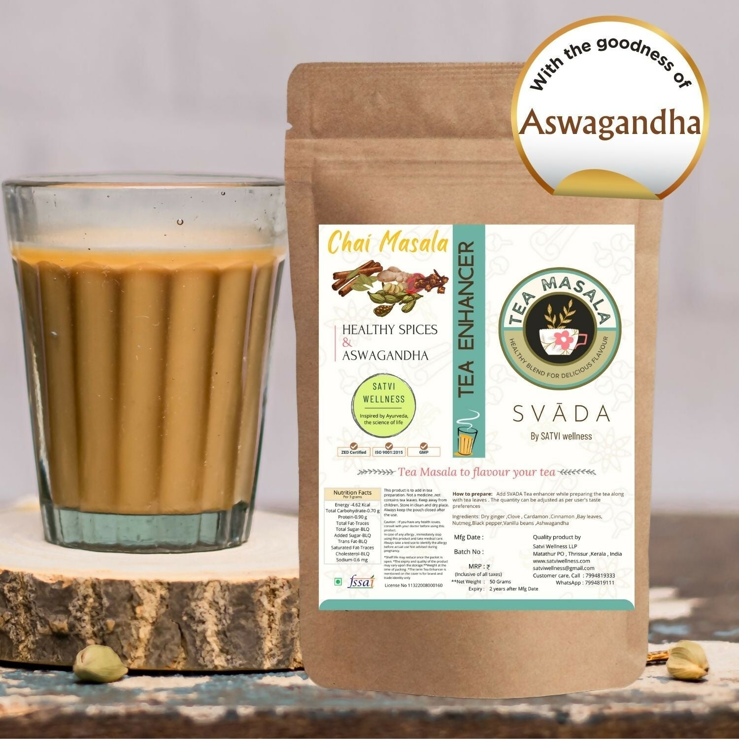 Satvi Wellness Tea masala with Ashwagandha | Ashwagandha tea mix | Satvi Tea enhancer Satvi Wellness