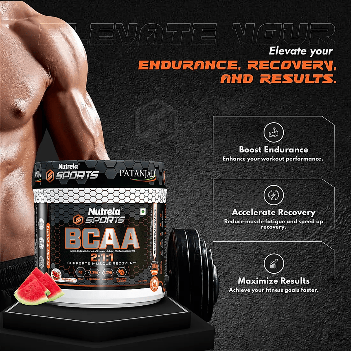 Patanjali Nutrela Sports BCAA Powder (Watermelon Flavour) Patanjali