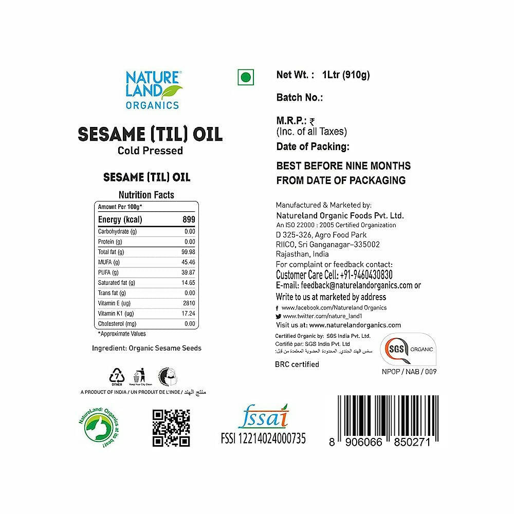 Nature Land Organics Sesame Oil Nature Land Organics