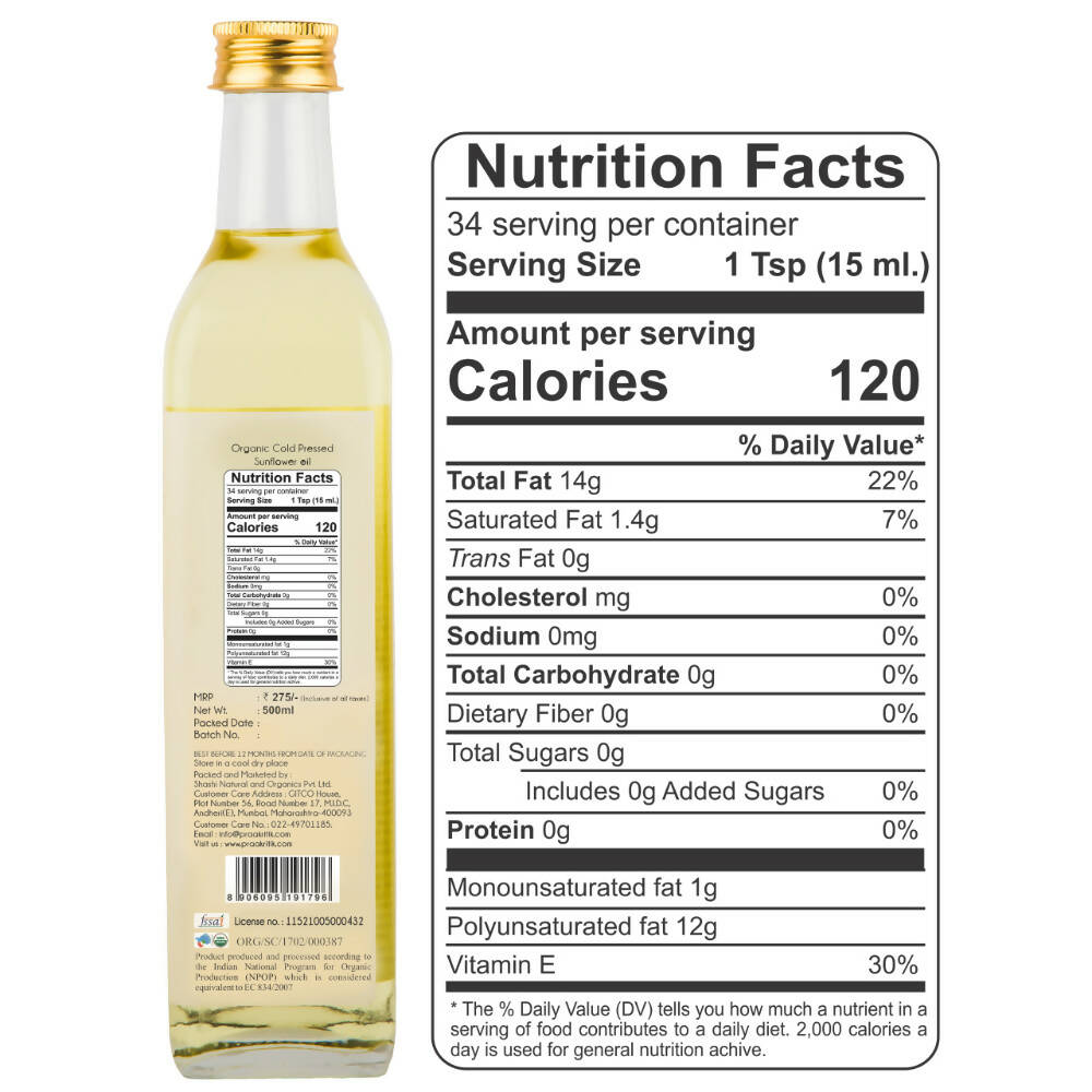 Praakritik Organic Cold Pressed Sunflower Oil Praakritik