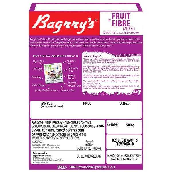 Bagrry's Fruit 'n Fibre Muesli with Mixed Fruit Bagrry's