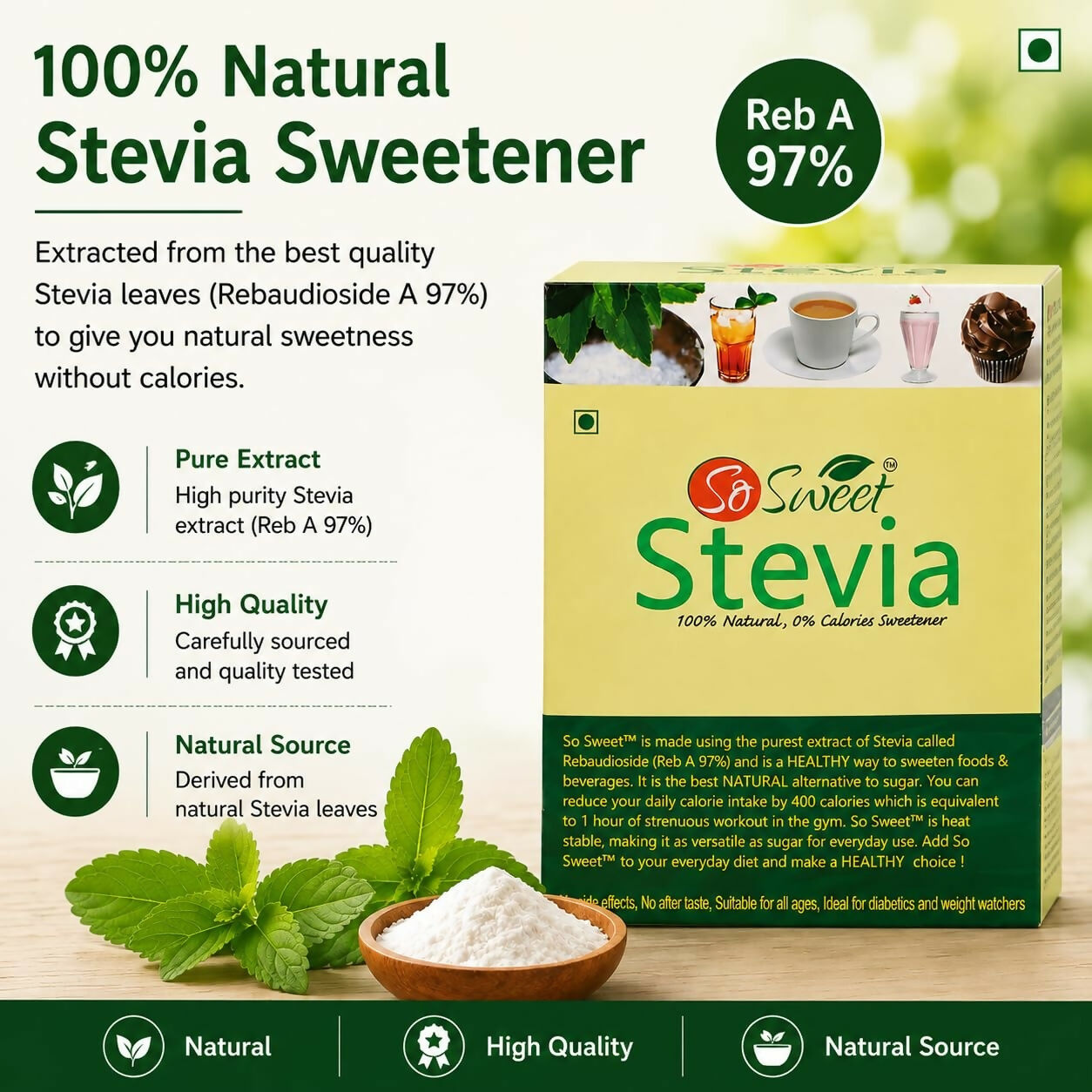 So Sweet Stevia Sachets -50 Sugar Free Natural Sweetener So Sweet