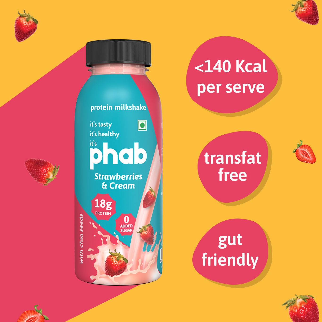 Phab Protein Milkshake With Protein Strawberries & Cream Flavour Phab