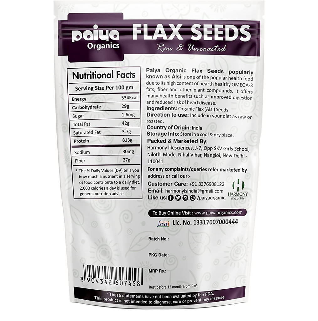 Paiya Organics Flax Seeds Raw & Unroasted Paiya Organics
