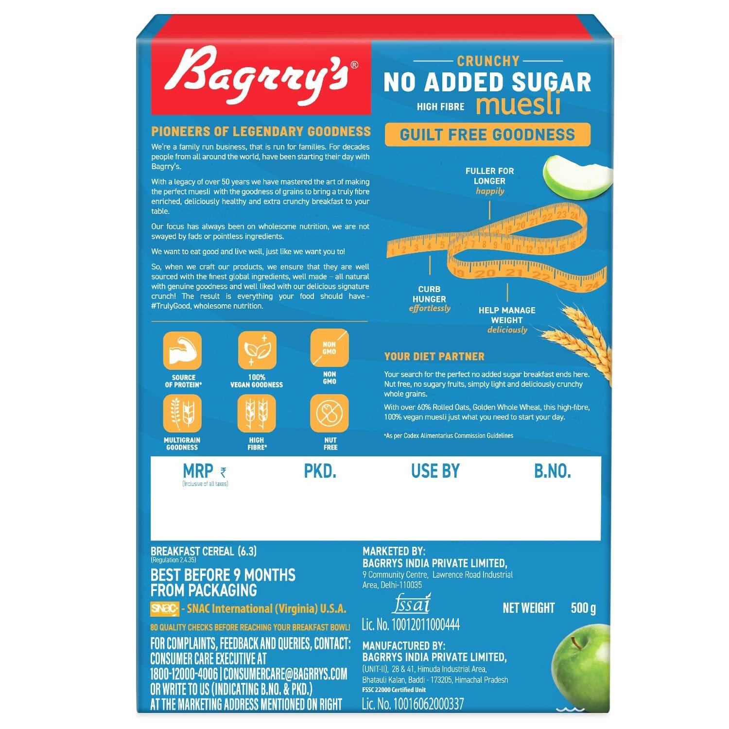 Bagrry's Crunchy No Added Sugar Muesli Bagrry's