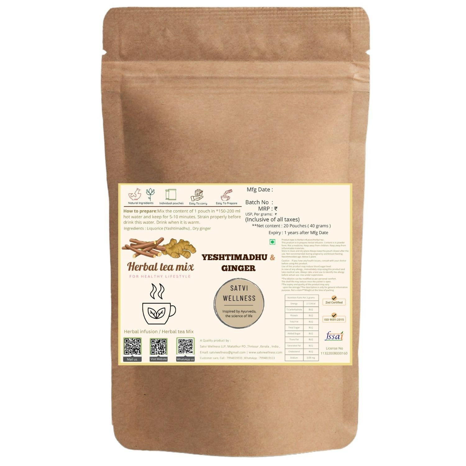 Satvi Wellness Yeshtimadhu Ginger Herbal Infusion Mix In Indvidual Packets | Herbal Tea Sachet Satvi Wellness