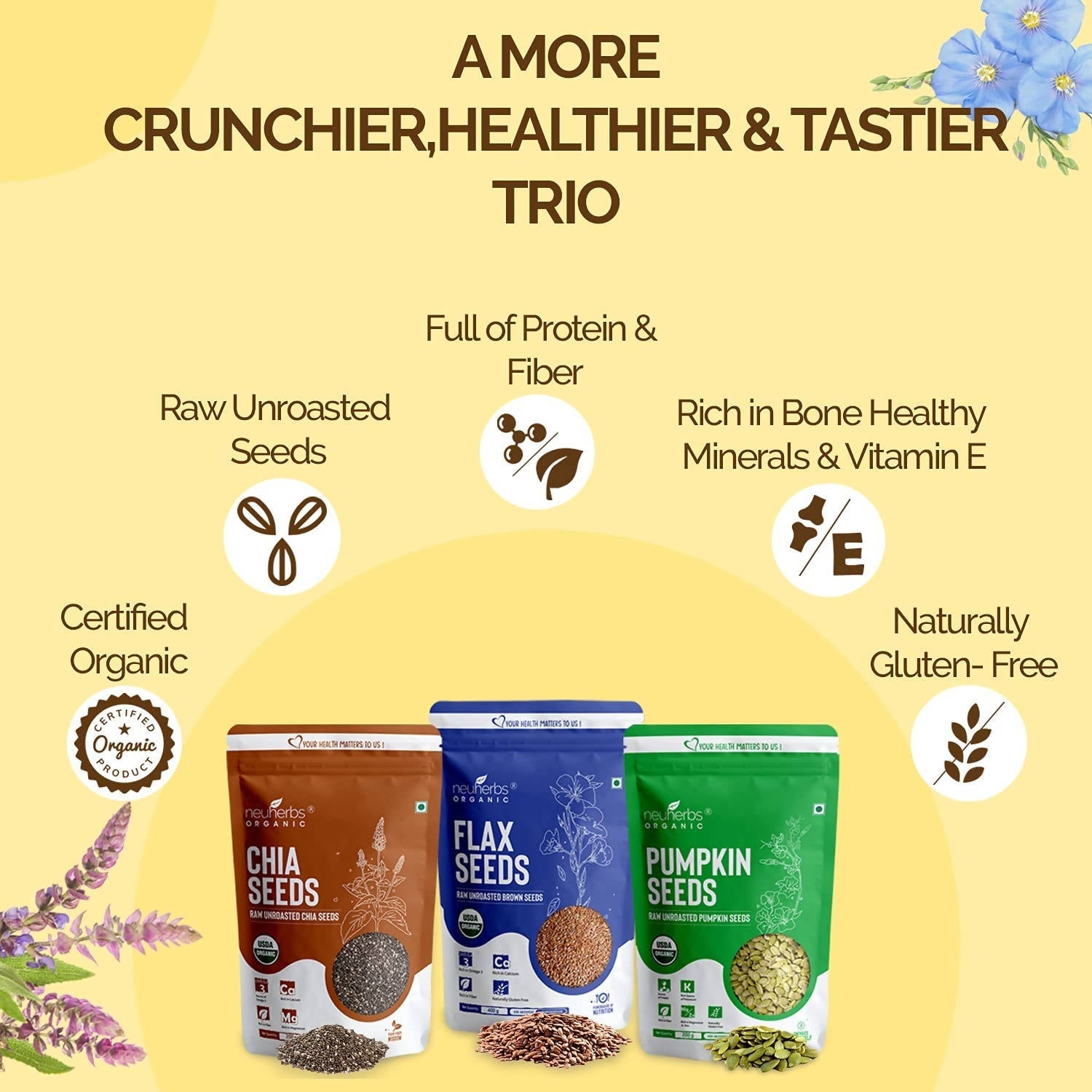 Neuherbs Organic Flax, Chia, and Pumpkin Seeds Combo Neuherbs