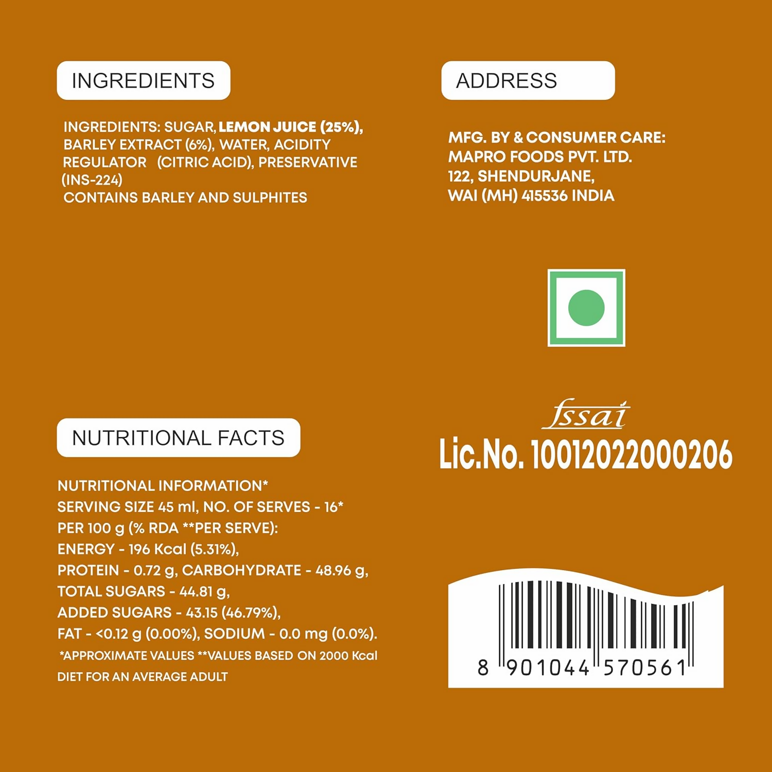 Mapro Lemon Gluten Free Barley Water Mapro