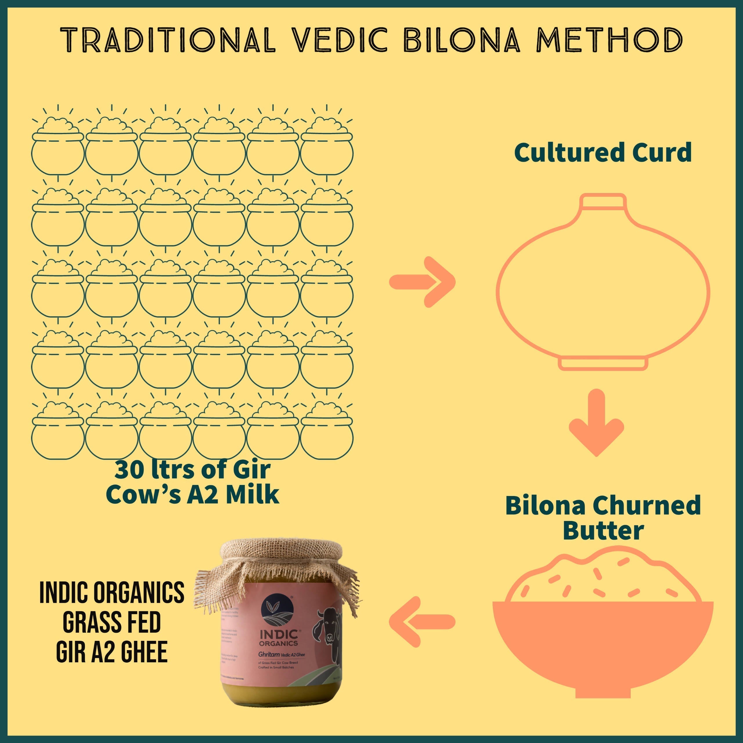 Indic Organics Gir Cow's A2 Ghee | Desi Gir Cow Ghee | Premium and Organic Desi Ghee Indic Organics